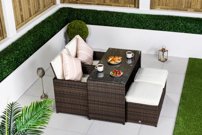 Giardino 2 - 4 Seater Cube Bistro Table And Chairs Set 2 - Garden Table And Chairs Patio Furniture With Cover - Brown - image 1