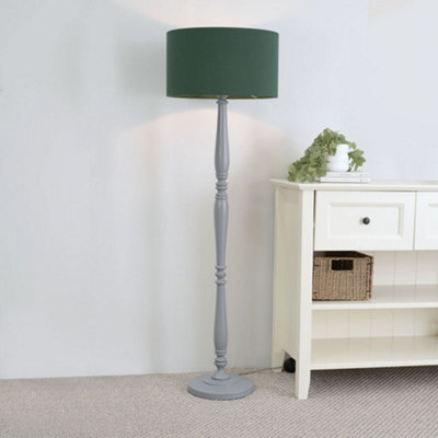 Valuelights Victoria Traditional Grey Wood Candlestick Floor Lamp With Forest Green Drum Shade - image 1