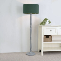 Valuelights Victoria Traditional Grey Wood Candlestick Floor Lamp With Forest Green Drum Shade - thumbnail 1