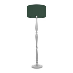 Valuelights Victoria Traditional Grey Wood Candlestick Floor Lamp With Forest Green Drum Shade - thumbnail 2