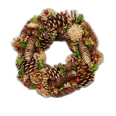Christmas Wreath 32Cm - Gold Pine Cones - image 1