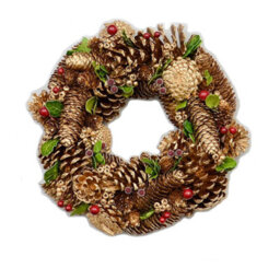 Christmas Wreath 32Cm - Gold Pine Cones - thumbnail 1
