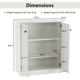 Costway 2-Door Storage Cabinet Buffet Cabinet W/ 3 Shelves Sideboard Kitchen Hallway - thumbnail 3