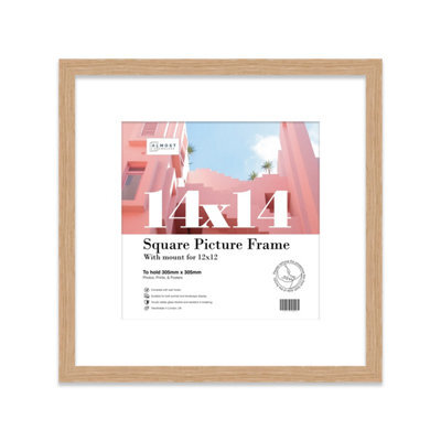 "14X14"" Oak Picture Frame - 14X14"" Square Frame With 12X12"" Mount For 14X14""/12X12"" Pictures Moderrn Style Thin Edge, 1 Pack" - image 1