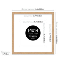 "14X14"" Oak Picture Frame - 14X14"" Square Frame With 12X12"" Mount For 14X14""/12X12"" Pictures Moderrn Style Thin Edge, 1 Pack" - thumbnail 2