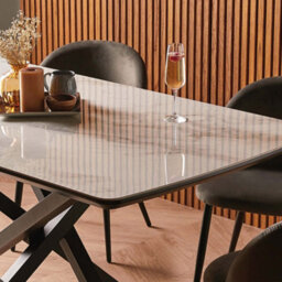 Spinningfield Dining Table, 6 Seater Kitchen Table For Dining Room, Marble Effect & Black Cross Legs, W160 X D90Cm, Atherton - thumbnail 4