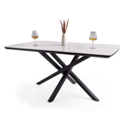 Spinningfield Dining Table, 6 Seater Kitchen Table For Dining Room, Marble Effect & Black Cross Legs, W160 X D90Cm, Atherton