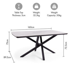 Spinningfield Dining Table, 6 Seater Kitchen Table For Dining Room, Marble Effect & Black Cross Legs, W160 X D90Cm, Atherton - thumbnail 6