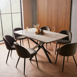 Spinningfield Dining Table, 6 Seater Kitchen Table For Dining Room, Marble Effect & Black Cross Legs, W160 X D90Cm, Atherton - thumbnail 2