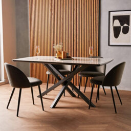 Spinningfield Dining Table, 6 Seater Kitchen Table For Dining Room, Marble Effect & Black Cross Legs, W160 X D90Cm, Atherton - thumbnail 3