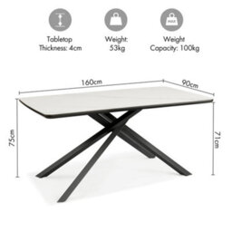 Spinningfield Dining Table, 6 Seater Kitchen Table For Dining Room, Marble Effect & Black Cross Legs, W160 X D90Cm, Atherton - thumbnail 8