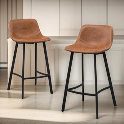 Pirlo Plush Set Of 2 Industrial Brown Bar Stools - image 1