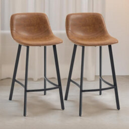 Pirlo Plush Set Of 2 Industrial Brown Bar Stools - thumbnail 4