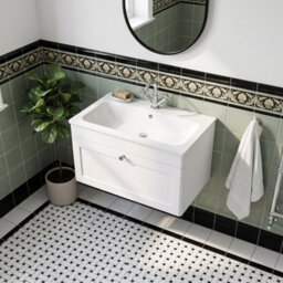 Balterley Swynnerton Traditional 1 Drawer Wall Hung Vanity Unit With Stone Basin, Satin White, 800mm - thumbnail 3