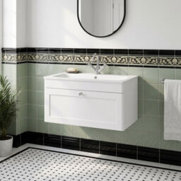 Balterley Swynnerton Traditional 1 Drawer Wall Hung Vanity Unit With Stone Basin, Satin White, 800mm - thumbnail 2
