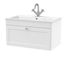 Balterley Swynnerton Traditional 1 Drawer Wall Hung Vanity Unit With Stone Basin, Satin White, 800mm