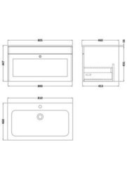 Balterley Swynnerton Traditional 1 Drawer Wall Hung Vanity Unit With Stone Basin, Satin White, 800mm - thumbnail 2