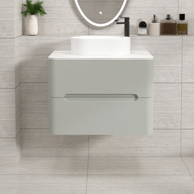 Royal Bathrooms Venice 700mm Dove Grey Wall Mounted Bathroom Countertop Vanity Unit 2 Drawer With Peak Basin - image 1