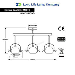 Long Life Lamps Company 3 Way Ceiling Spot Light Adjustable Eyeball Gu10 Black Metal Finish M0075-F - thumbnail 2