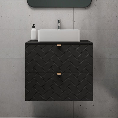 Heze Furniture Trend Herringbone Pattern Door 60Cm Bathroom Cabinet Vanity Unit With Worktop Black - image 1