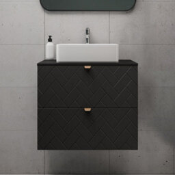 Heze Furniture Trend Herringbone Pattern Door 60Cm Bathroom Cabinet Vanity Unit With Worktop Black - thumbnail 1