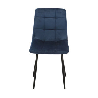 Set Of 4 Blue Plush Velvet Padded Dining Chairs With Metal Legs Home Furniture - image 1