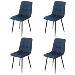 Set Of 4 Blue Plush Velvet Padded Dining Chairs With Metal Legs Home Furniture - thumbnail 4