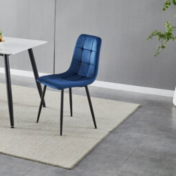 Set Of 4 Blue Plush Velvet Padded Dining Chairs With Metal Legs Home Furniture - thumbnail 5