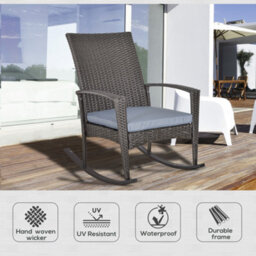 Outsunny Garden Rattan Rocking Chair, Bistro Recliner Rocker Furniture Seater - thumbnail 4