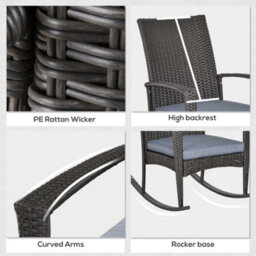 Outsunny Garden Rattan Rocking Chair, Bistro Recliner Rocker Furniture Seater - thumbnail 6