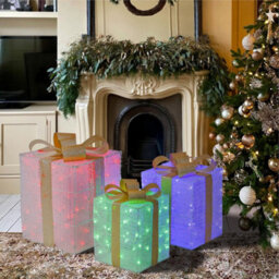 Set Of 3 Giant Led Christmas Gift Boxes With 200 Warm Lights Mains-Powered Holiday Decor Red, Blue, Green Led - thumbnail 2