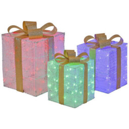Set Of 3 Giant Led Christmas Gift Boxes With 200 Warm Lights Mains-Powered Holiday Decor Red, Blue, Green Led - thumbnail 1