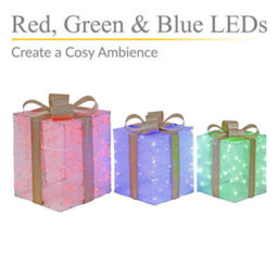 Set Of 3 Giant Led Christmas Gift Boxes With 200 Warm Lights Mains-Powered Holiday Decor Red, Blue, Green Led - thumbnail 3