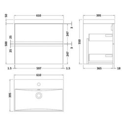 Dezine Yukon 600mm Satin White Wall Hung Vanity Unit - thumbnail 2