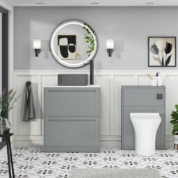Royal Bathrooms Royal Bathroom Elmore 700mm Matt Pebble Grey Freestanding Countertop Bathroom Vanity Unit 2 Drawer With Art Square Basin - thumbnail 5