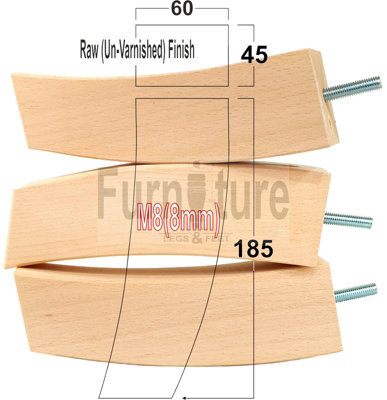 L&F 4X Replacement Furniture Legs Solid Wood Feet 185mm Height Sofas Chairs Settee Cabinets M8(8mm) Tsp2022 (Raw) - image 1
