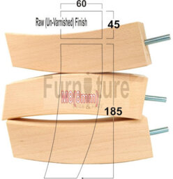 L&F 4X Replacement Furniture Legs Solid Wood Feet 185mm Height Sofas Chairs Settee Cabinets M8(8mm) Tsp2022 (Raw) - thumbnail 1