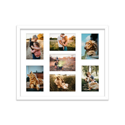 20X16 Inch 7 Opening Photo Collage Frame, Display Seven 6X4 Inch Photos, Multi Aperture Family Picture Frame, White - image 1