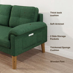 Bealife 2-Seater Sofa With Armrest And Side Pocket, Modern Fabric, 145 X 77 X 77 Cm - thumbnail 7