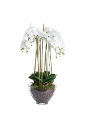 Elegant Large White Orchid In Glass Pot, Realistic Faux Flower For Home Decor - thumbnail 2