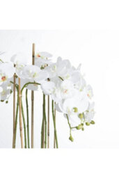 Elegant Large White Orchid In Glass Pot, Realistic Faux Flower For Home Decor - thumbnail 3
