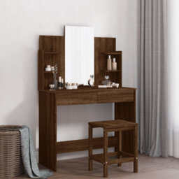 Berkfield Dressing Table With Mirror Brown Oak 96X39X142 Cm