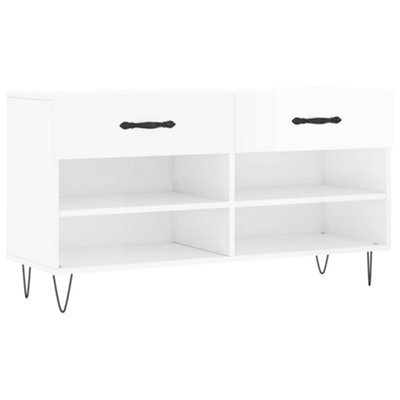 Berkfield Industrial Shoe Bench High Gloss White 102X35X55 Cm Engineered Wood - image 1