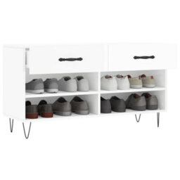 Berkfield Industrial Shoe Bench High Gloss White 102X35X55 Cm Engineered Wood - thumbnail 4