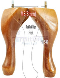 L&F Queen Anne Wooden Legs Dark Oak Stain 150mm High Set Of 4 Replacement Furniture Feet Chairs Sofas Footstools M8 (8mm) - thumbnail 1