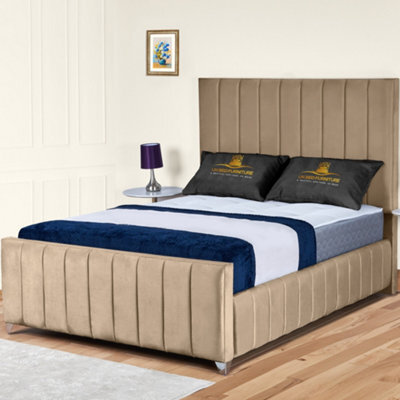 UKBEDFURNITURE Milano Beige Plush Valvet Upholstered Bed Frame Only - Slatted Base - 48 Inch Headboard - image 1