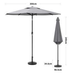 Living And Home 3M Large Rotating Garden Parasol Outdoor Beach Umbrella Patio Sun Shade Crank Tilt With Round Base, Light Grey - thumbnail 5