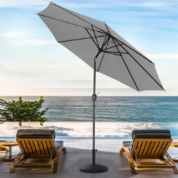 Living And Home 3M Large Rotating Garden Parasol Outdoor Beach Umbrella Patio Sun Shade Crank Tilt With Round Base, Light Grey - thumbnail 1