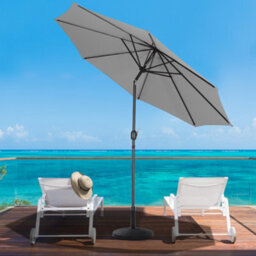 Living And Home 3M Large Rotating Garden Parasol Outdoor Beach Umbrella Patio Sun Shade Crank Tilt With Round Base, Light Grey - thumbnail 2