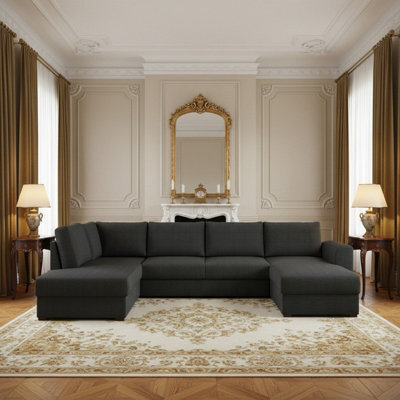 Wilma U Shaped Sofa Bed Has Hr Foam Storage And Wooden Legs 305X188Cm In Living Room Black Left - image 1